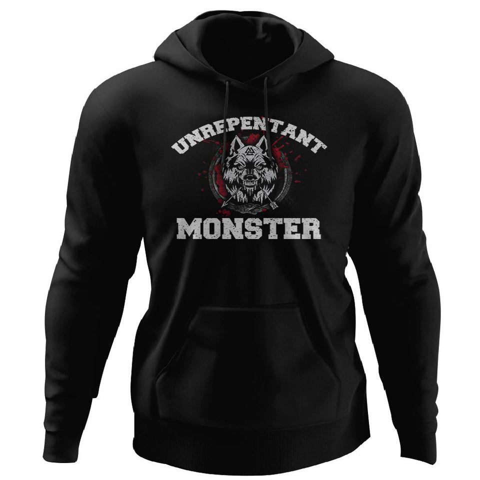 Viking, Norse, Gym t-shirt & apparel, Unrepentant Monster, FrontApparel[Heathen By Nature authentic Viking products]Unisex Pullover HoodieBlackS