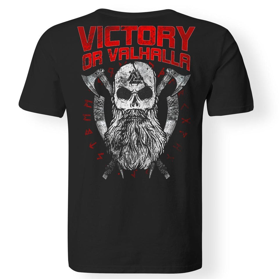 Viking, Norse, Gym t-shirt & apparel, Victory or Valhalla, BackApparel[Heathen By Nature authentic Viking products]Gildan Premium Men T-ShirtBlackS