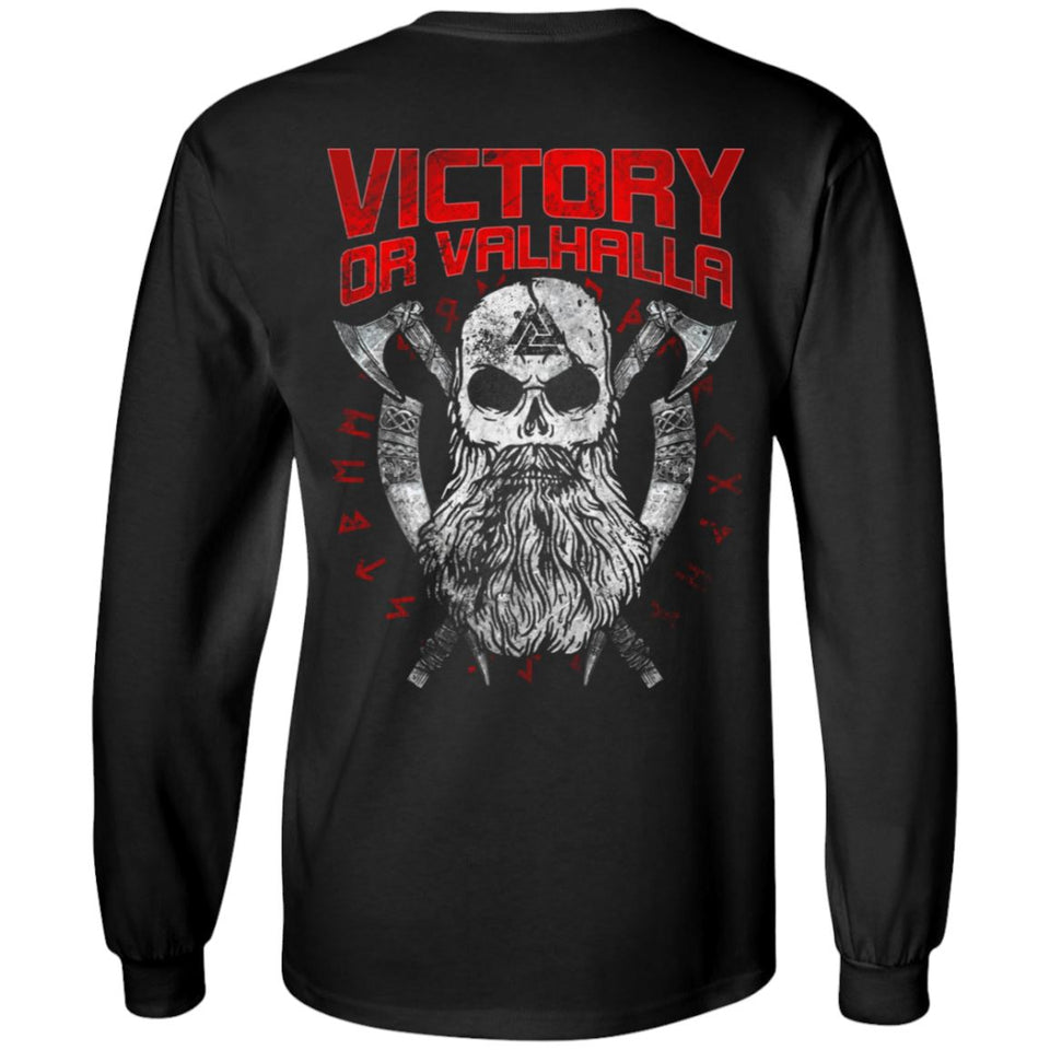 Viking, Norse, Gym t-shirt & apparel, Victory or Valhalla, BackApparel[Heathen By Nature authentic Viking products]Long-Sleeve Ultra Cotton T-ShirtBlackS