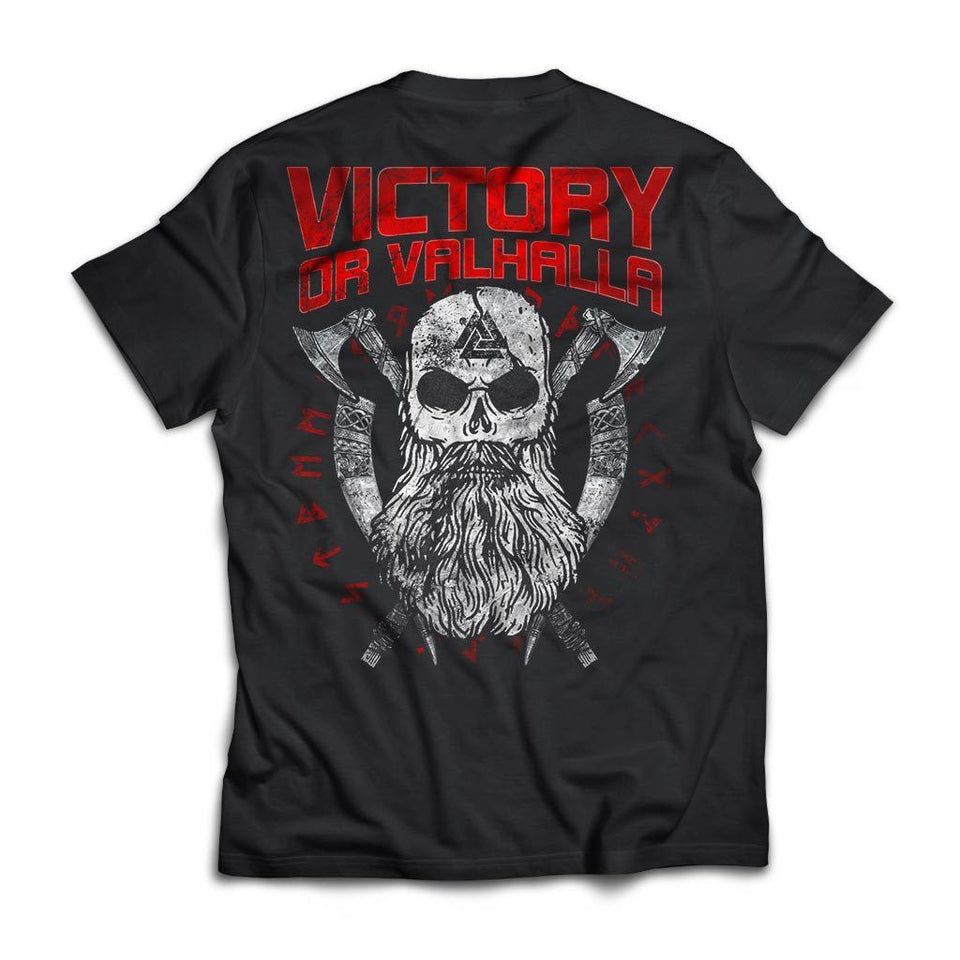 Viking, Norse, Gym t-shirt & apparel, Victory or Valhalla, BackApparel[Heathen By Nature authentic Viking products]Next Level Premium Short Sleeve T-ShirtBlackX-Small