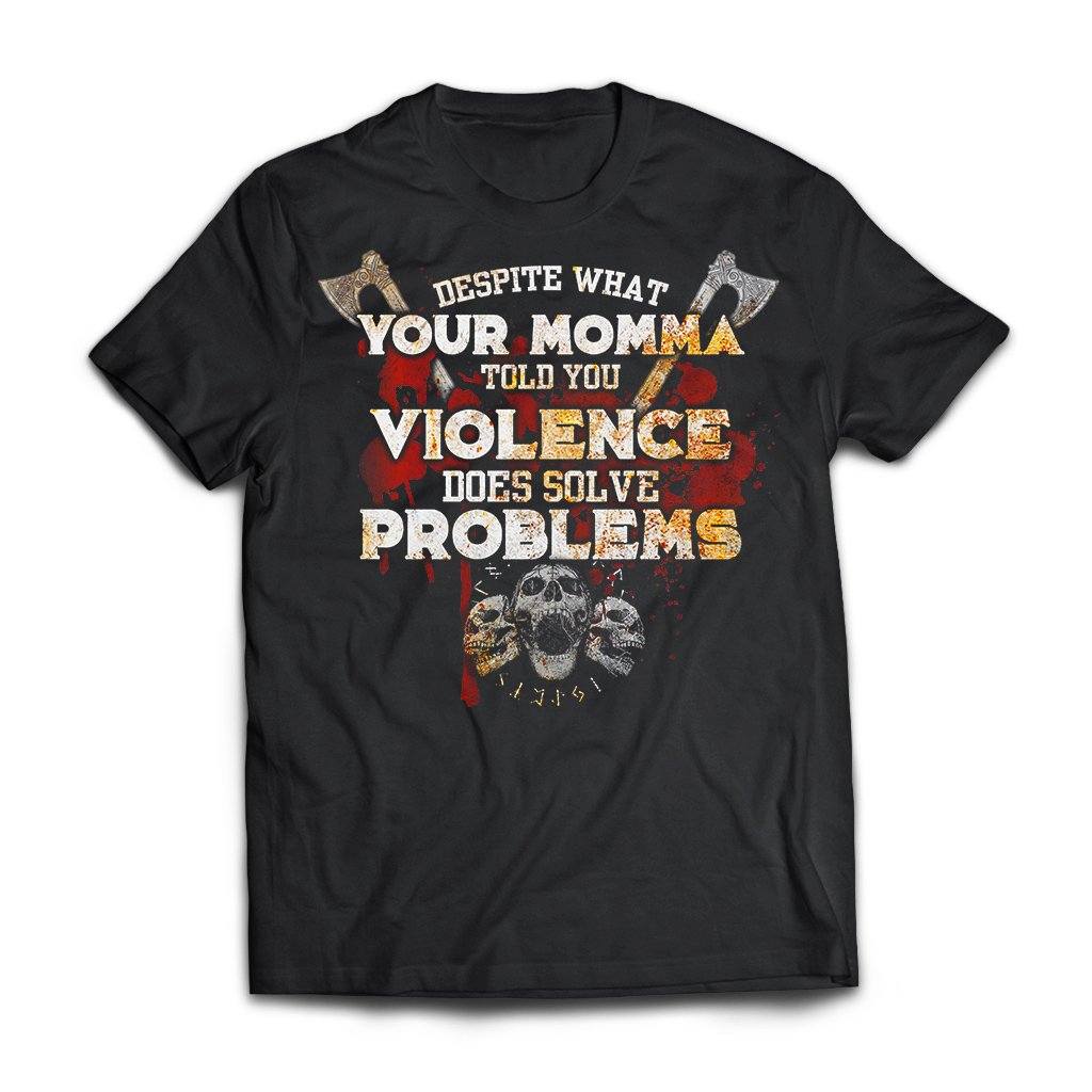 Viking, Norse, Gym t-shirt & apparel, Violence Does Solve Problems, FrontApparel[Heathen By Nature authentic Viking products]Next Level Premium Short Sleeve T-ShirtBlackX-Small
