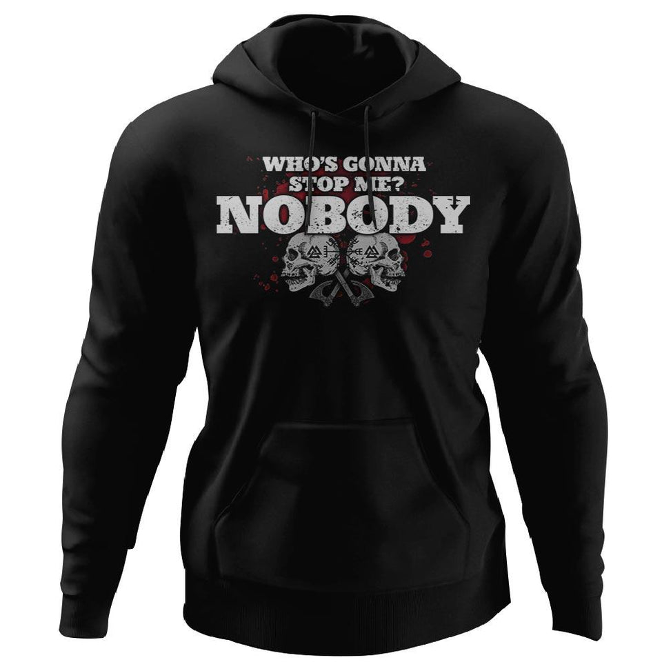 Viking, Norse, Gym t-shirt & apparel, Who's gonna stop me, FrontApparel[Heathen By Nature authentic Viking products]Unisex Pullover HoodieBlackS