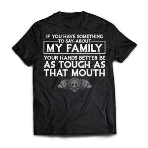 Viking, Norse, Gym t-shirt & apparel, Your hands better be as tough as that mouth, FrontApparel[Heathen By Nature authentic Viking products]Premium Short Sleeve T-ShirtBlackX-Small