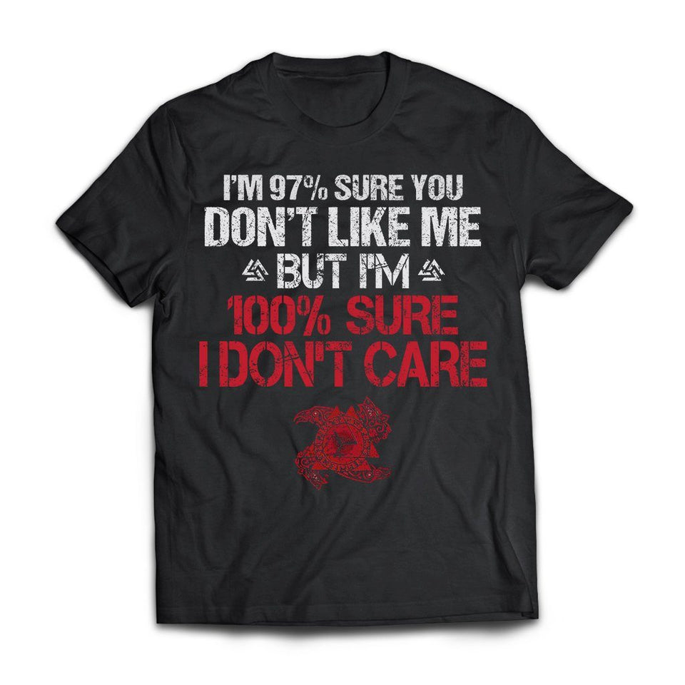 Viking T-shirt, I don't care, frontApparel[Heathen By Nature authentic Viking products]Next Level Premium Short Sleeve T-ShirtBlackX-Small