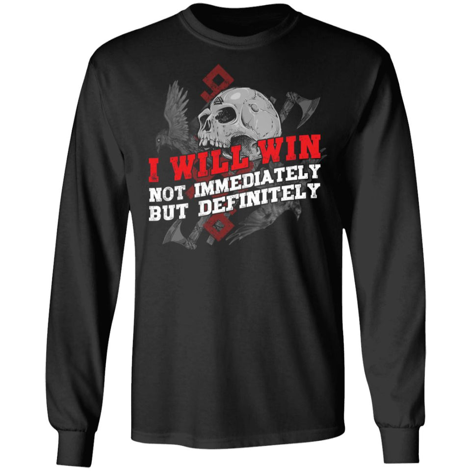 Viking T-shirt, I will win, frontApparel[Heathen By Nature authentic Viking products]Long-Sleeve Ultra Cotton T-ShirtBlackS