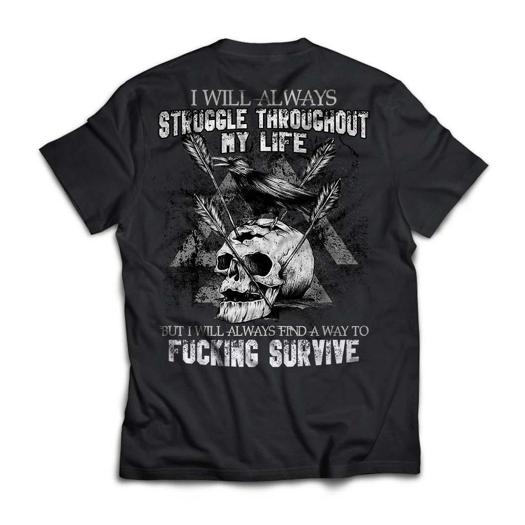 Viking T-shirt, Survive, Struggle, BackApparel[Heathen By Nature authentic Viking products]Next Level Premium Short Sleeve T-ShirtBlackX-Small