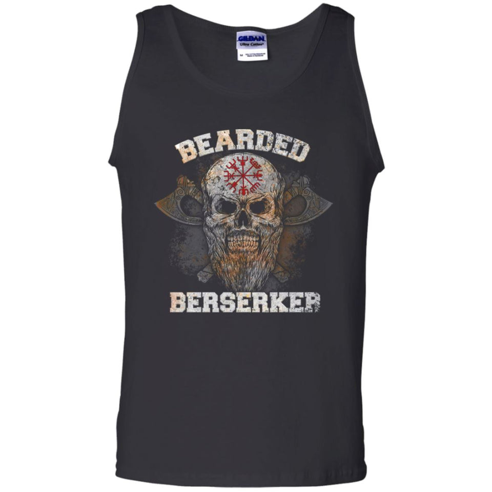 Viking Tshirt Apparel, Bearded Berserker, FrontApparel[Heathen By Nature authentic Viking products]Cotton Tank TopBlackS