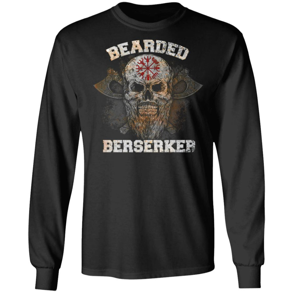 Viking Tshirt Apparel, Bearded Berserker, FrontApparel[Heathen By Nature authentic Viking products]Long-Sleeve Ultra Cotton T-ShirtBlackS