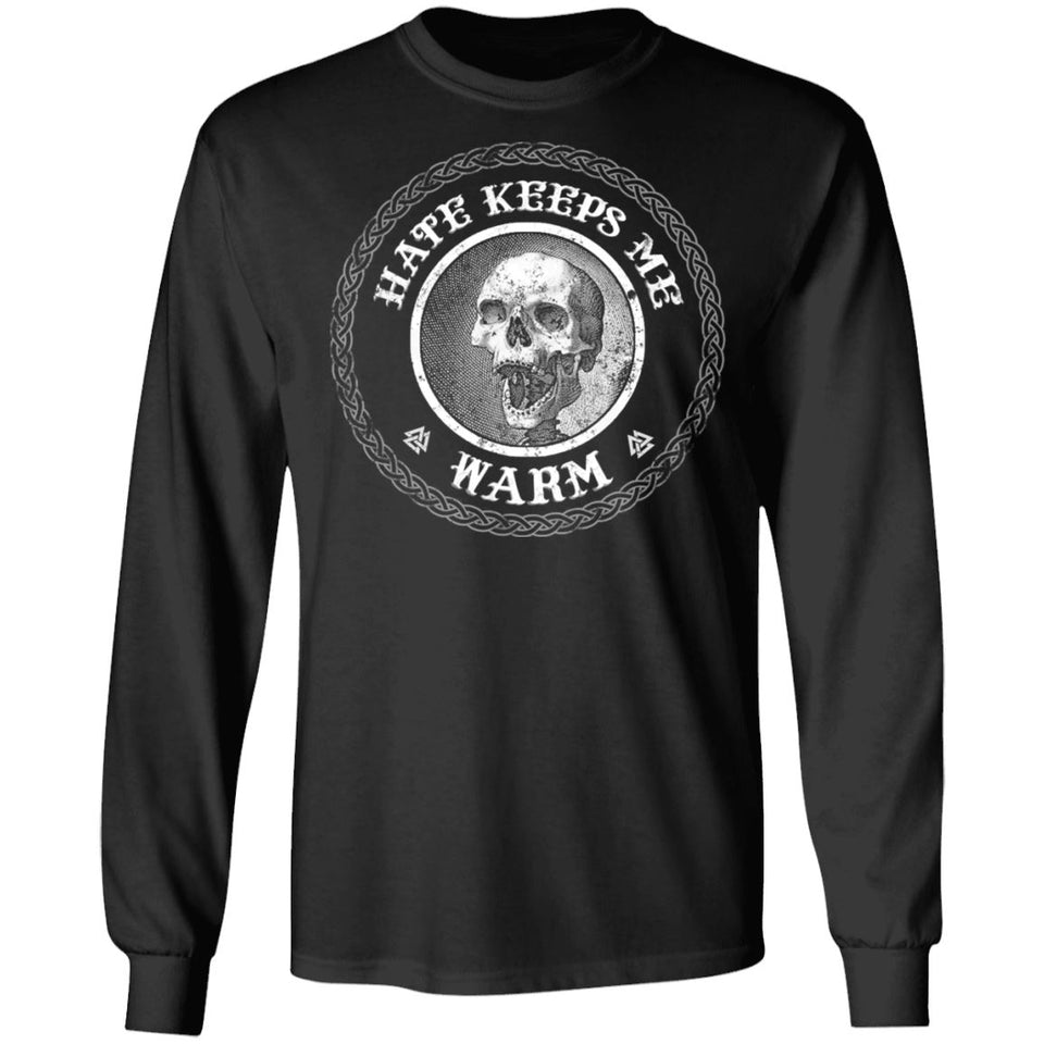 Viking Tshirt Apparel, Hate Keeps Me Warm FrontApparel[Heathen By Nature authentic Viking products]Long-Sleeve Ultra Cotton T-ShirtBlackS