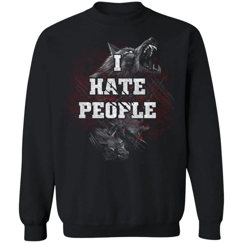 Viking Tshirt Apparel, I Hate People, FrontApparel[Heathen By Nature authentic Viking products]Unisex Crewneck Pullover SweatshirtBlackS