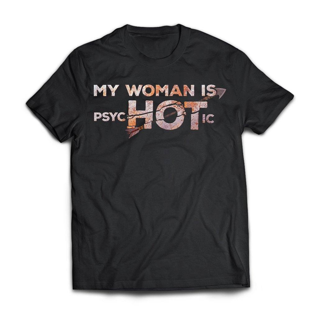 Viking Tshirt Apparel, My Woman Is PsycHOTic, FrontApparel[Heathen By Nature authentic Viking products]Next Level Premium Short Sleeve T-ShirtBlackX-Small