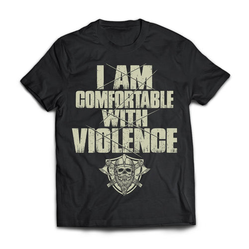Viking Tshirt, I'm comfortable with violence, violence, frontApparel[Heathen By Nature authentic Viking products]Next Level Premium Short Sleeve T-ShirtBlackX-Small